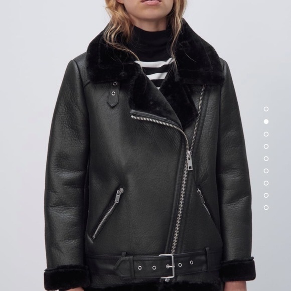 NWT. Zara Faux Fur Leather Double Faced Moto Biker Jacket Women’s-XL. - Picture 6 of 16